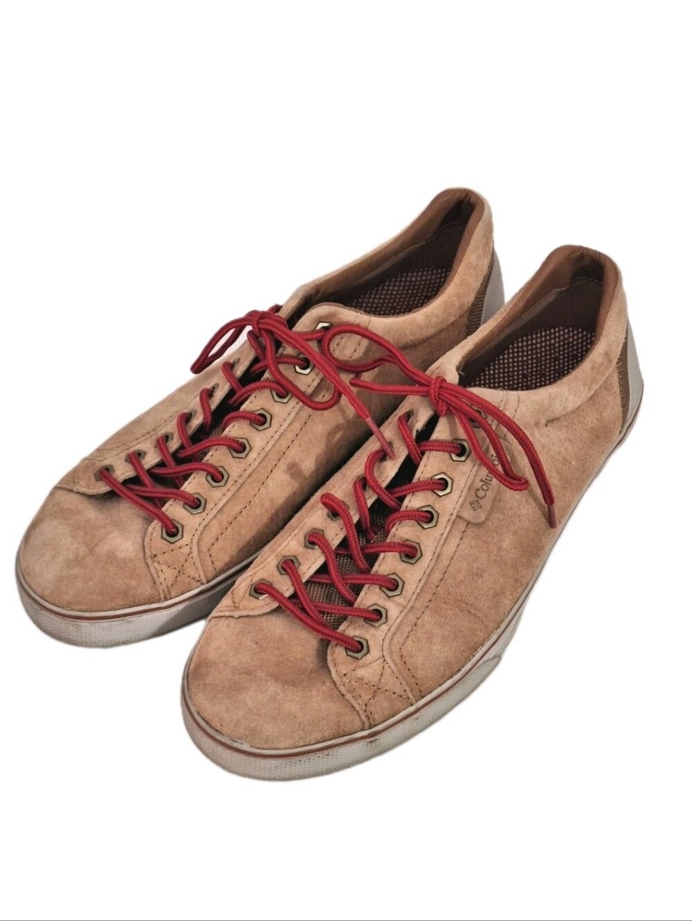 Columbia Mens Brown Suede Leather Sneakers Red Lace Cushion Insoles Size 10